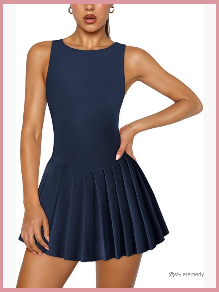 Sleeveless Pleated Tennis Dress With Built-In Shorts Pocket